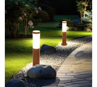 Lampes de chemin d'extérieur en acier inoxydable lampadaire jardin patio lampe debout à l'extérieur, aspect bois opale rustique, 1x E27, DxH 7,6x45 cm, lot de 2