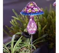 Lampe de jardin en forme de champignon à énergie solaire, statue d'extérieur en métal de 50,8 cm avec capteur automatique du crépuscule à l'aube, décoration de pelouse en fer robuste pour allée