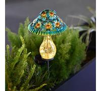 Lampe de jardin en forme de champignon en fer à énergie solaire de 50,8 cm - Décoration extérieure pour allées, terrasses, jardins avec capteur automatique du crépuscule à l'aube (bleu)