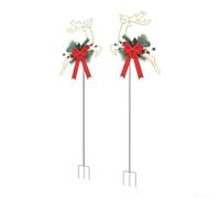 Lampe de jardin en métal avec rennes - 86,4 cm - LED blanc chaud | Silhouette dorée, pour un nœud délicat, lueur blanche chaude, 30 LED espacées uniformément, fonctionne avec des piles