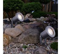 2x lampe d'extérieur, lampe à brancher, lampe de jardin, spot, spot terre IP65 étanche, mobile, verre gris clair, 1x douille GU10, DxH 9,8x32,5cm, lot de 2