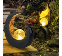 Lampe solaire LED flamme lumière extérieure effet scintillant lampe solaire solaire lune lampe de jardin, IP44, boule de verre craquelée, lot de 2