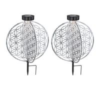 Lampe de jardin solaire boule antique lampe solaire orientale lampe solaire de jardin argent, effet lumineux motif fleur de vie, 1x LED blanc chaud, PxH 30 x 41 cm, lot de 2