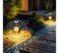 Lampe solaire lampe de jardin boule de verre orientale lumière décorative solaire lumière verre en métal, piquet de sol, 1x LED 0,06W blanc chaud, LxPxH 30x8,5x41 cm, lot de 2