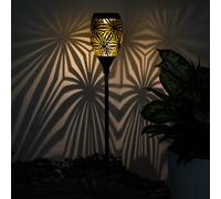 Lampe solaire, noire, lampe d'extérieur, lampe à brancher, lampe de terrasse, poinçonnage décoratif, métal doré, 1x LED blanc chaud, DxH 11x58 cm