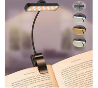 Lampe de Lecture, 24 LED Liseuse Clip Rechargeable, 3 Couleurs & 5 Luminosité, 360° Cou Flexible, Portable pour Lire au Lit, Noir