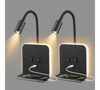 Lampe de Lecture Col de Cygne Flexible 3W + 9W 3000K, Applique Murale LED avec Port de Charge USB et Plateau pour téléphone, Liseuse de Chevet Réglable Spot pour Salon Chambre(Schwarz, 2 Stück)
