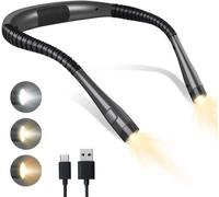 Lampe de Lecture de Cou Rechargeable, Lampe pour lecture au Lit,3 Couleurs, 6 Niveaux de Luminosité, Bras Pliables