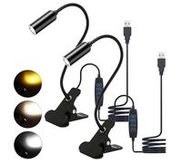 Lampe de Lecture de Lit à Pince, 2 Pièces Lampe de Bureau à Pince, Lampe à Pince, Lampe Pince pour Lit de cygne flexible à 360°, Lampe de Bureau LED avec 3 Températures de Couleur pour Lire Travailler