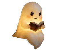 Lampe de lecture en forme de fantôme mignon, décoration d'Halloween 3D fantôme assis, petite veilleuse LED, lampe de statue d'intérieur lumineuse pour chambre à coucher, bibliothèque, décorations de