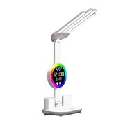 ＡＷＨＡＯ Lampe de Lecture Intelligente, 4 Têtes LED Réglables, Lumière Multifonction Horloge, Veilleuse, Porte-stylo, Chargeur USB, pour Étudiant, Dortoir et Bureau, sans Ventilateur