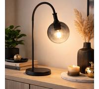 Lampe de table LED verre fumé Lampe de table boule lampe d'appoint noire lampe de salon, métal, 7W 806lm blanc chaud, l x h 22,5 x 57,5 cm