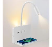 Lampe de Lecture Murale avec Chargeur sans fil, 9W+3W Applique Tete de Lit avec Interrupteur et Recharge USB, Liseuse Flexible