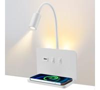 Lampe de Lecture Murale avec Chargeur sans fil, 9W+3W Applique Tete de Lit avec Interrupteur et Recharge USB, Lampe de Lecture Murales Liseuse Flexible Moderne Applique Murale Chambre (BLANC)