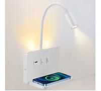 Lampe de Lecture Murale avec Chargeur sans fil,Lampe de Lecture Murales Liseuse Flexible Moderne Applique Murale Chambre (BLANC)