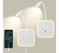 Lampe de Lecture Murale avec port de charge USB et Interrupteur indépendant, Applique murale LED Col de Cygne Flexible, Liseuse de Chevet pour Salon Chambre tête de lit Lecture(Blanco, 2 piezas)