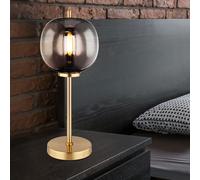 Lampe de table verre E14 lampe de chevet lampe boule rétro lampe de table verre fumé, interrupteur, métal laiton, douille E14, DxH 18,5x45 cm