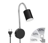 Lampe de lecture WAIKA avec col de cygne et fiche Interrupteur noir mat incl. [EEK: F]