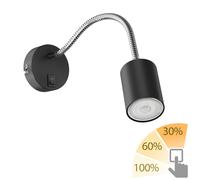 ledscom.de Lampe de lecture WAIKA avec col de cygne et interrupteur noir mat, LED GU10 incluse, PAR16, blanc chaud, 6,05W, 374lm, 70°, variateur à 3 positions