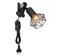 Lampe de lit à pince Klemmspot Industrial noir Liseuse avec pince pour lit, cage forme losange, 1x douille E14, LxPxH 17x9,2x18 cm