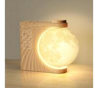 Lampe de Lune avec 2 Réveil Lumineux,Eveil Lumière LED Radio,Reveil Simulateur d'aube,Réveil et Machine Sonore avec de Lune Veilleuse,Fonction Snooze,Lumière de réveil,10 Sonsl Nature,8 couleurs