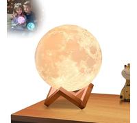 Lampe de lune, lampe de chevet USB avec timing 3D Impression de lune Lumière de nuit 16 couleurs avec stand en bois Remote et contact tactile pour elle Him enfants femmes hommes anniversaire 8cm