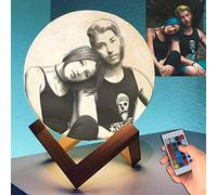 Lampe de Lune personnalisée, lumière de Lune personnalisée avec Photo et Texte, Support personnalisé de Lampe de Lune 3D de 16 Couleurs RVB, veilleuse de Lune pour Anniversaire, Noël-12CM