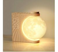 Lampe de Lune Réveil avec Simulateur d'Aube LED - 2 Alarmes Lumineuses, 10 Sons Naturels, 8 Couleurs - Veilleuse Nocturne et Snooze