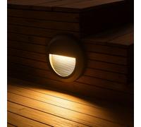 Lampe de marche, lampe d'extérieur, éclairage de façade, noir, éclairage d'escalier, éclairage de terrasse, rond, IP65, LED 2W 80Lm blanc neutre, DxH 15x2,7 cm