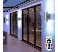 Lampe de Mur Extérieur Haut Bas Jardin Inox Télécommande RGB LED 3er Set