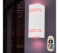 Applique d'extérieur dimmable avec télécommande éclairage de porte d'entrée haut vers le bas applique murale blanche, RVB changeant de couleur, 2x 3,5W 2x 290lm blanc chaud, LxH 8,7 x 8,5 cm