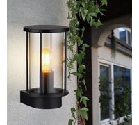 Applique extérieure en acier inoxydable noir Lampe de porte d'entrée Lanterne de façade Lampe de terrasse, verre fumé, 1x E27, lxh 14,3 x 25,2 cm