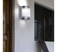 Applique murale d'extérieur en acier inoxydable, lampe de jardin LED argentée, verre satiné, 3,7W 320lm blanc chaud, LxH 14x16,5 cm