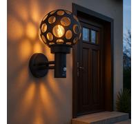 Lampe d'extérieur LED avec détecteur de mouvement anthracite Lampe murale avec détecteur de mouvement Applique murale d'extérieur Boule, design troué, 1x filament LED blanc chaud Acier inoxydable ALU,