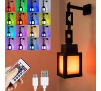 Lampe de nuit 3D pixelisée Minecraft - Lanterne rechargeable USB - 16 couleurs LED avec interrupteur et télécommande - Lumières murales, idéales pour la chambre, décoration pour salle de jeux, cadeaux
