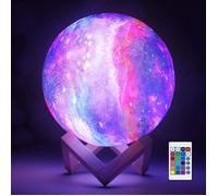 Lampe de Nuit 3D - YNKKVRE - Galaxy Moon - 16 Couleurs LED - Télécommande - Support en Bois