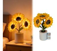 Lampe de nuit à fleurs tournesol avec télécommande, lampes de table LED artificielles pour chambre à coucher, salon, éclairage d'ambiance à intensité variable (jaune)