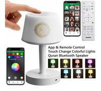 Lampe de nuit islamique arabe Coran Musulman Ramadan Azan Coran, lampe lumineuse, haut-parleur Bluetooth sans fil portable, musique islamique arabe sacrée white