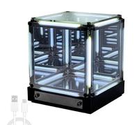 Lampe de nuit miroir infini, cube acrylique 4D avec lampe de chevet LED rechargeable USB-C, lampe d'ambiance à illusion optique RGBW télécommandée pour chambre, bureau de jeu, salon blue