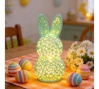 Lampe de Pâques en forme de lapin creux, impression 3D, figurines de lapin de Pâques avec lumière pour table, maison, bureau, chambre, salon, bibliothèque, décoration de bureau (vert)