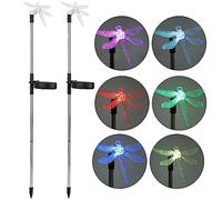 Lampe de pelouse, 2 pièces Unique Libellule Solaire LED lumière de pelouse Couleur Changeante décoration de Piquet de Jardin pour Cour Patio allée arrière-Cour Ornement de Jardin