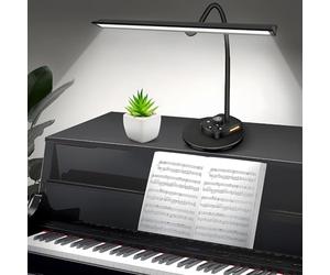 Lampe de piano LED améliorée pour piano à grand/droit et numériques, lampe de pupitre avec col de cygne réglable, minuterie d'arrêt automatique, 5 modes de couleur à intensité variable et port de