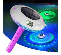 Lampe de piscine numérique solaire avec double écran LCD, thermomètre flottant facile à lire, avec 6 effets de lumière dynamiques, thermomètre numérique étanche IPX7, bleu marine