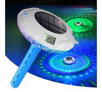 Lampe de piscine solaire avec double écran LCD, thermomètre de piscine flottant facile à lire, 8 effets lumineux dynamiques, thermomètre numérique étanche IPX7