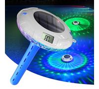 Lampe de piscine solaire avec double écran LCD, thermomètre de piscine flottant facile à lire, 8 effets lumineux dynamiques, thermomètre numérique étanche IPX7