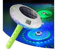 Lampe de piscine solaire avec double écran LCD, thermomètre de piscine flottant facile à lire, 8 effets lumineux dynamiques, thermomètre numérique étanche IPX7