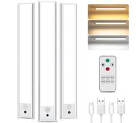Lampe de Placard 3 Piece Lampe Détecteur de Mouvement Interieur 31CM, Télécommande, 3 Températures de Couleur Lampe LED Rechargeable Cuisine Réglette Luminosité Réglable Veilleuse Couloir Escalier