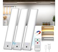 Lampe de Placard [3Piece], Lampe Détecteur de Mouvement Interieur Sans Fil avec Télécommande, Réglette LED Cuisine Luminosité Réglable, Éclairage à LED étude de Cuisine Veilleuse Couloir Escalier