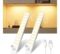 Lampe De Placard Detecteur De Mouvement, 3000K Led Cuisine Sous Meuble Sans Fil 1000Mah Veilleuse 36 Leds Usb Rechargeable Éclairage De Cuisine Pour Armoire Couloir Garde-Robe Escalier-2 Pack