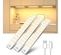 Lampe De Placard Lot De 3, 1000mah 3000k Lampe Placard Avec Détecteur De Mouvement Rechargeable Usb Sans Fil Led Lamp Aimant Intégré Veilleuse Pour Placard, Armoire, Escalier, Couloir, Cuisines